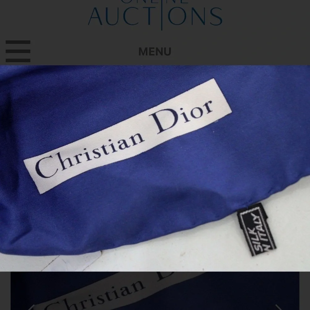 Authentic Dior Blue and White Patterned Silk Scarf with Certificate of Authentic